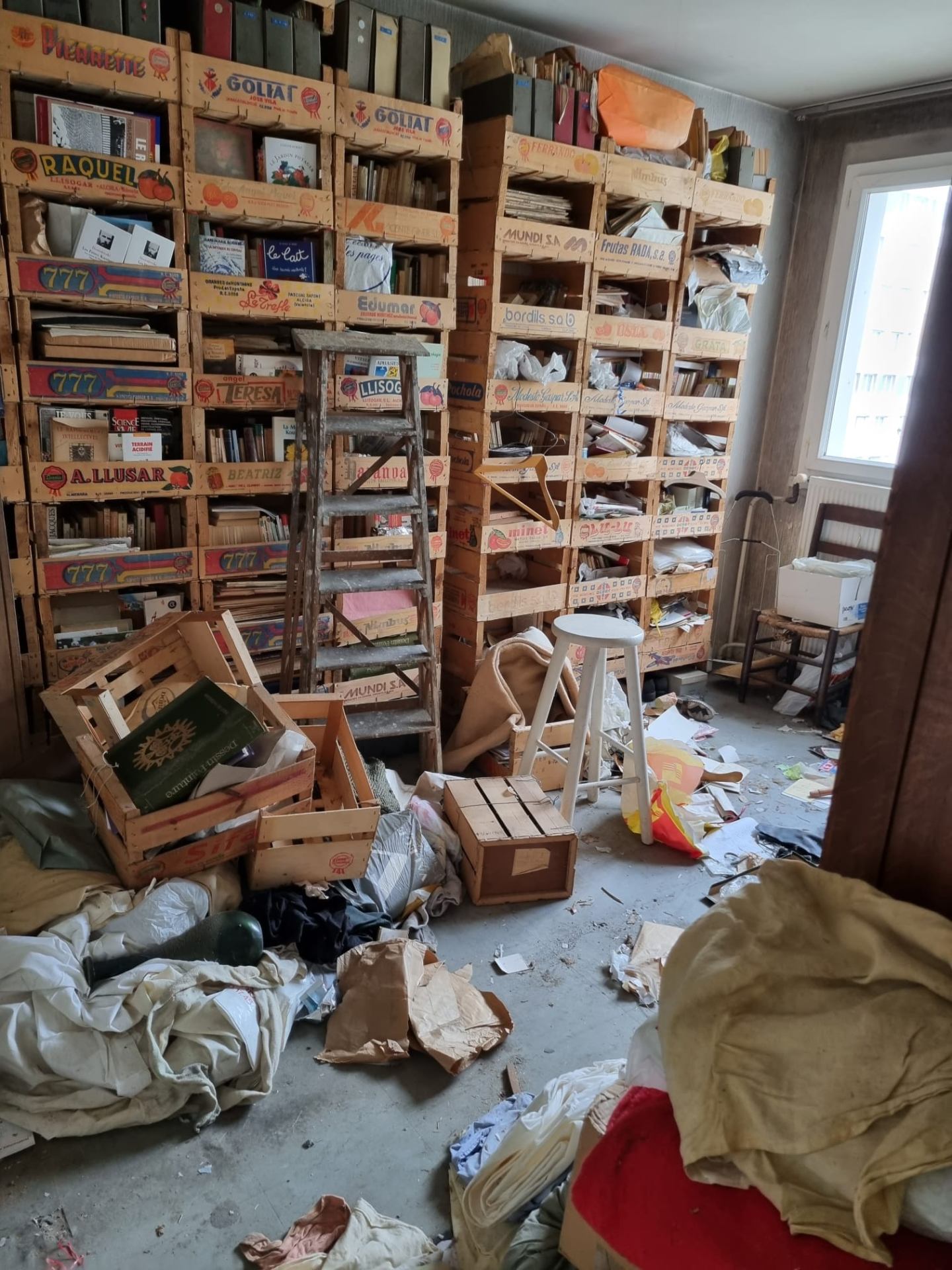 Avant — Bibliothèque et cagettes — collectionneur